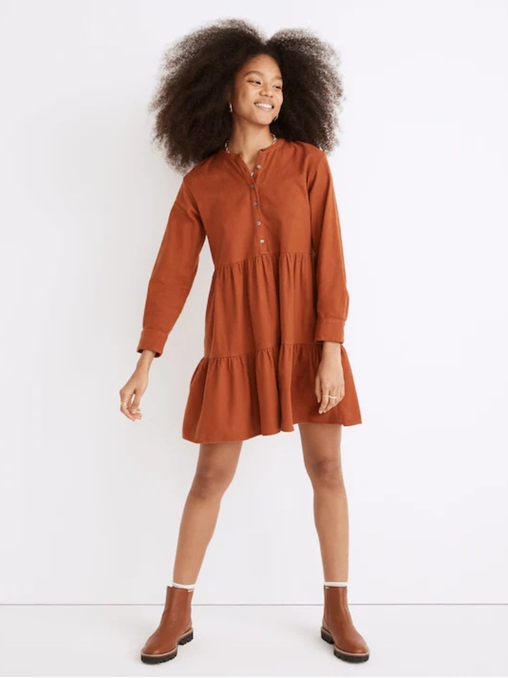 Madewell Orange Tiered Button-Front Dress